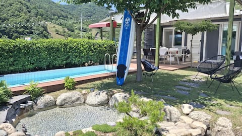It's spring.) Private house. Private lawn yard. 6M private swimming pool. Private house. Free Han Ri