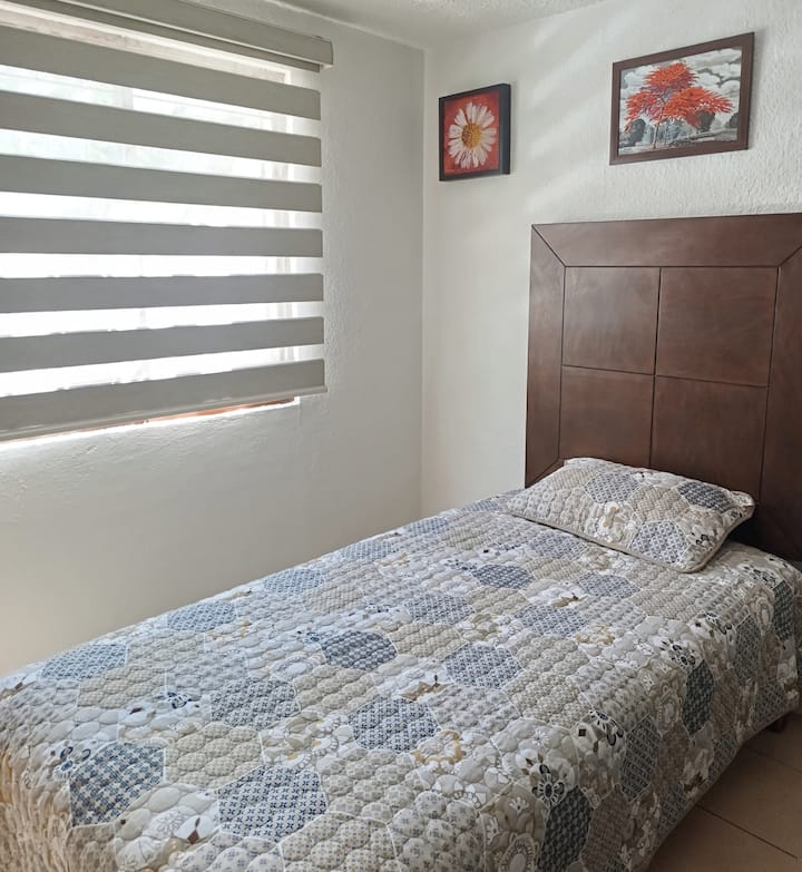 Comfortable single size bed with large spaces on the sides. You can brighten or darken,  or  climb or lower the curtains to your liking.