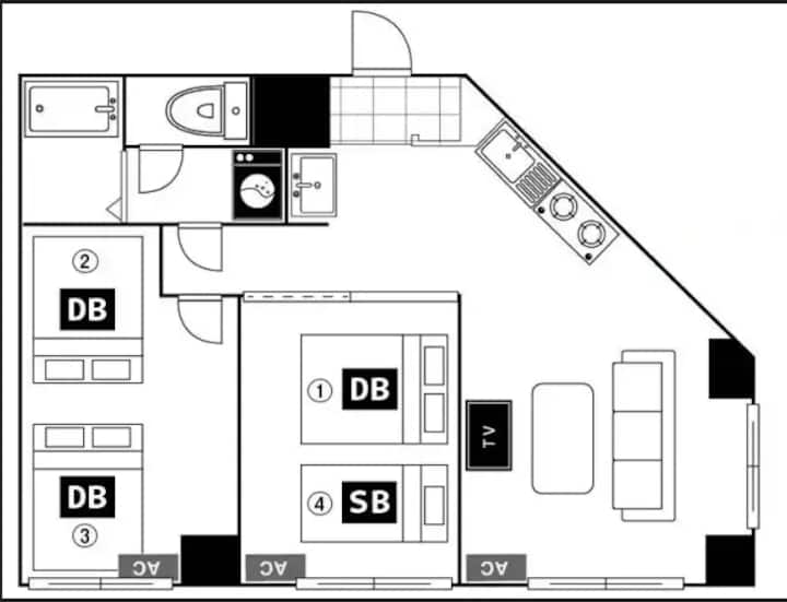 名古屋駅電車4分｜本陣駅徒歩1分｜201号｜2寝室4ベッド最大7名宿泊 - Nagoya Station