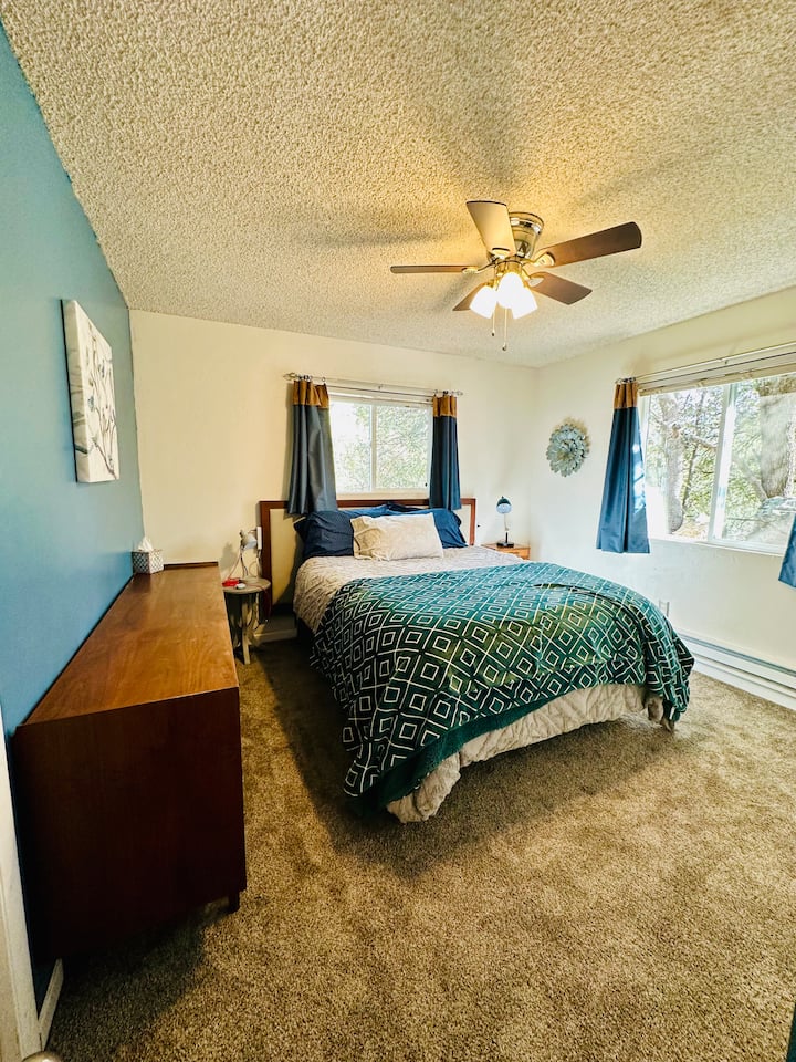 Მთავარი საძინებელი, ორადგილიანი საწოლი უკანა ეზოს ხედით და ახალი ნიავი ხეებიდან!
Სარეცხი და საშრობი. ნახევრად აბაზანა.