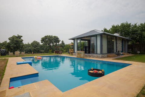 5 bhk Farm W/ Tent, Pool, Garden & Pond-Side Swing