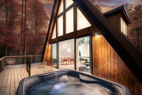 A-Frame in the Trees: 20' Wall of Glass with Views