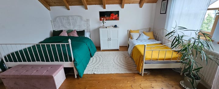 A comfortable double bed and a single bed are already waiting for you :)