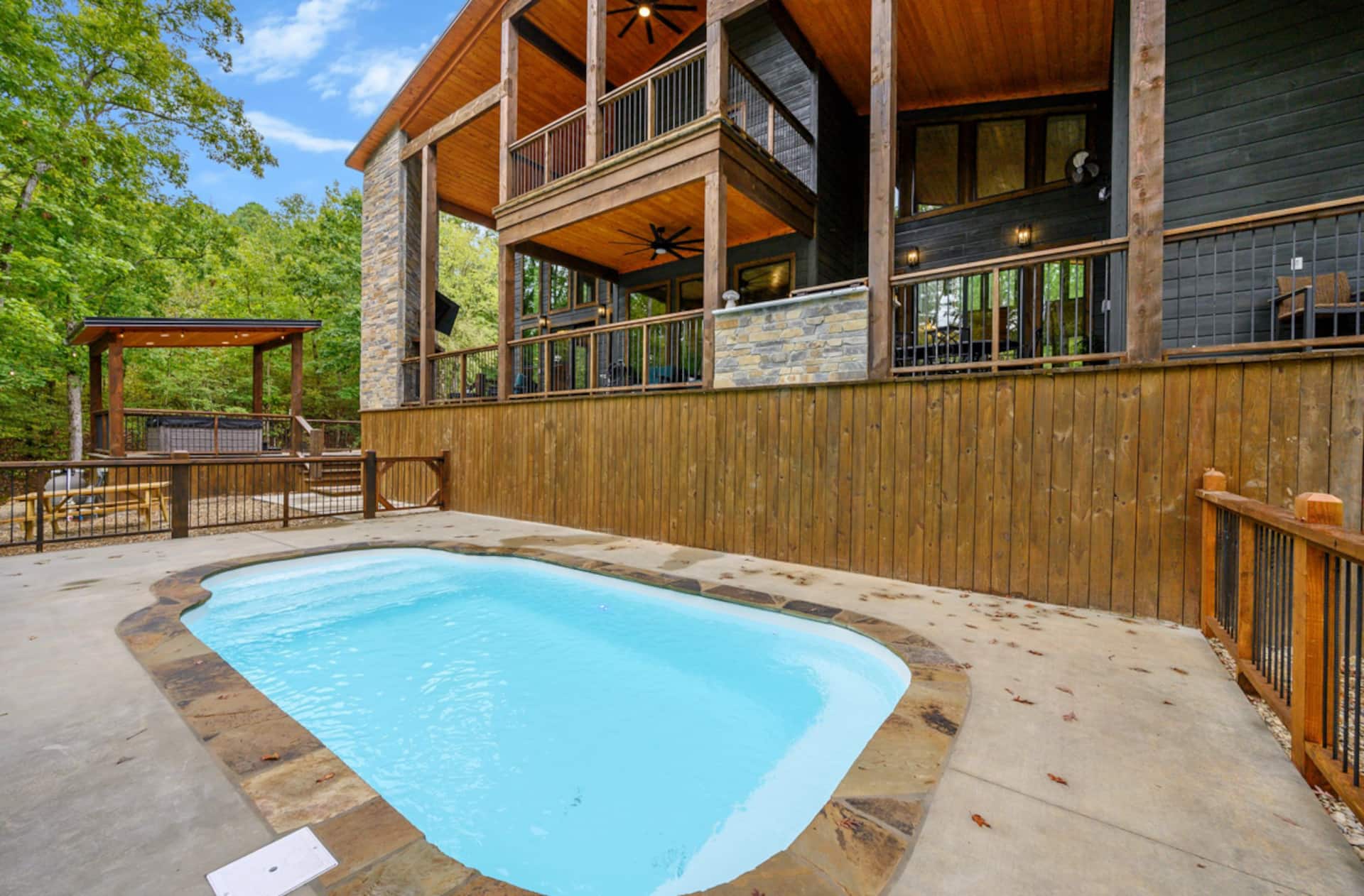 As Good As It Gets — private heated pool at our Broken Bow cabin