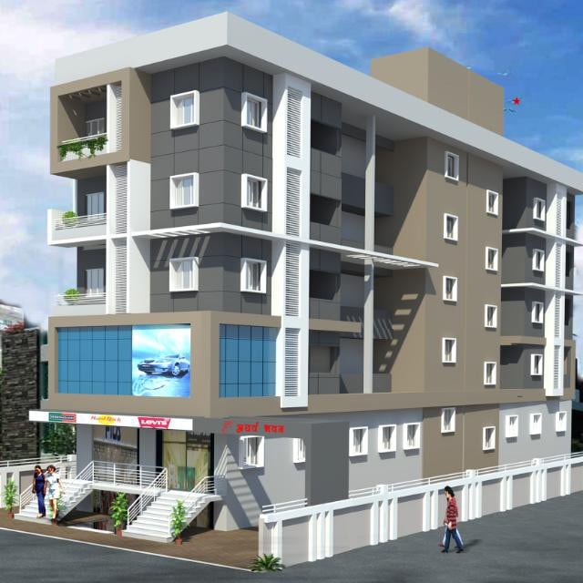 A contemporary building featuring multiple floors is presented, with large glass windows and balconies. Simple landscaping lines the entrance, where a welcoming staircase leads to the main entry. The façade is composed of neutral tones with modern accents, offering a clean and inviting appearance.