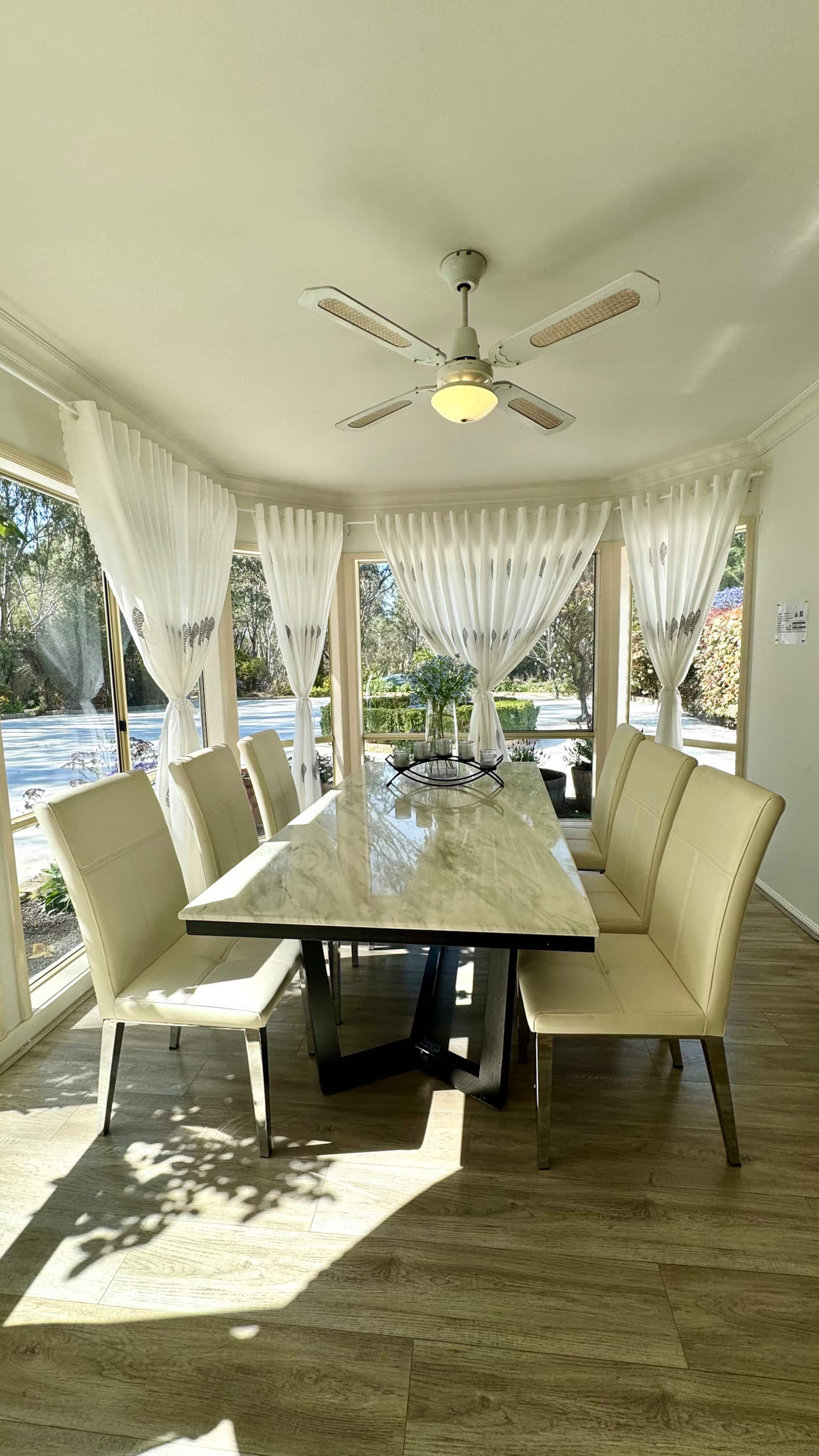 Dining room with garden outlook at Racecourse Estate