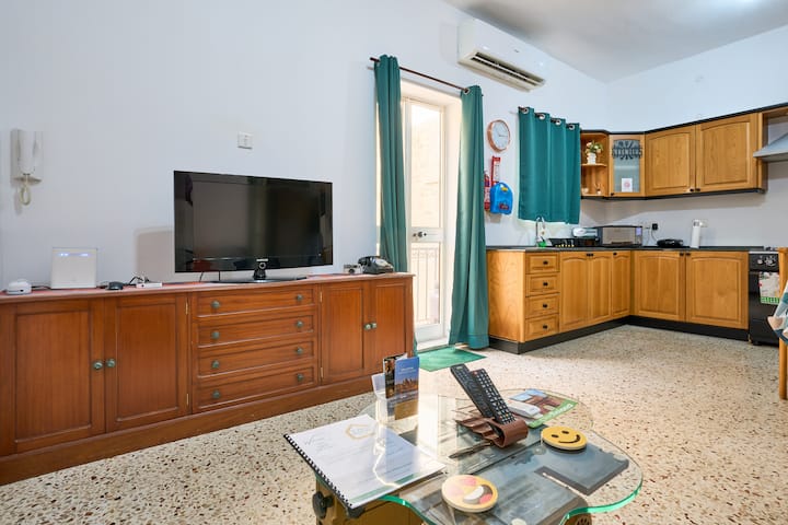 This is where the sofa bed is. TV has a wide range of TV stations from all around the world!