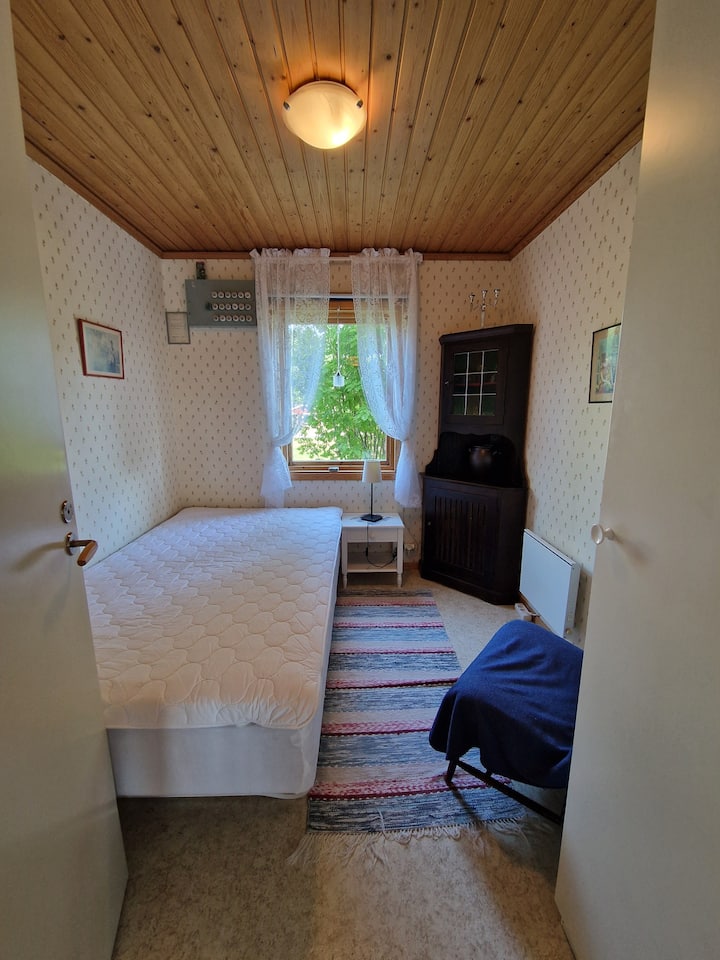 მთავარი საძინებელი
საწოლი 120 სმ. კარის ორივე მხარეს დგას 2 გარდერობი საკიდებით, საბნებითა და ბალიშებით. ხელმისაწვდომია რულეტი.