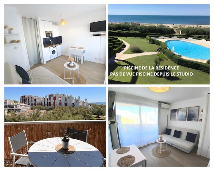 Studio 4 Pers, 1ère Ligne,piscine,vue Mer Latérale - La Grande-Motte