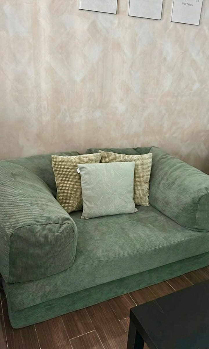 *UPDATED SOFA - TEDDY SOFA BED - converts to a full-size bed

During the day, it offers a plush and inviting spot to relax, read, or watch TV. At night, it easily converts into a full‑size bed, giving you a spacious & very comfortable sleeping area. 