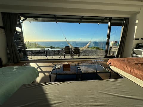 Large floor-to-ceiling windows, sea view, first row, quadruple room