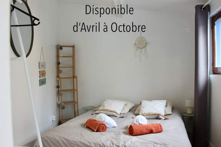Room in outbuilding at the bottom of the garden.
Open from April to October for better comfort.