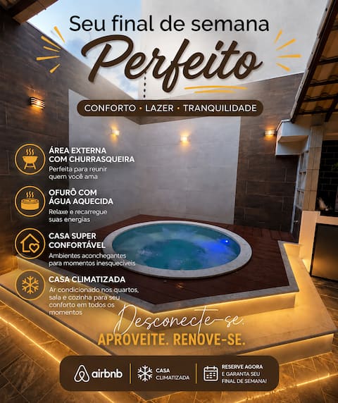 Air-conditioned house, barbecue area and swimming pool