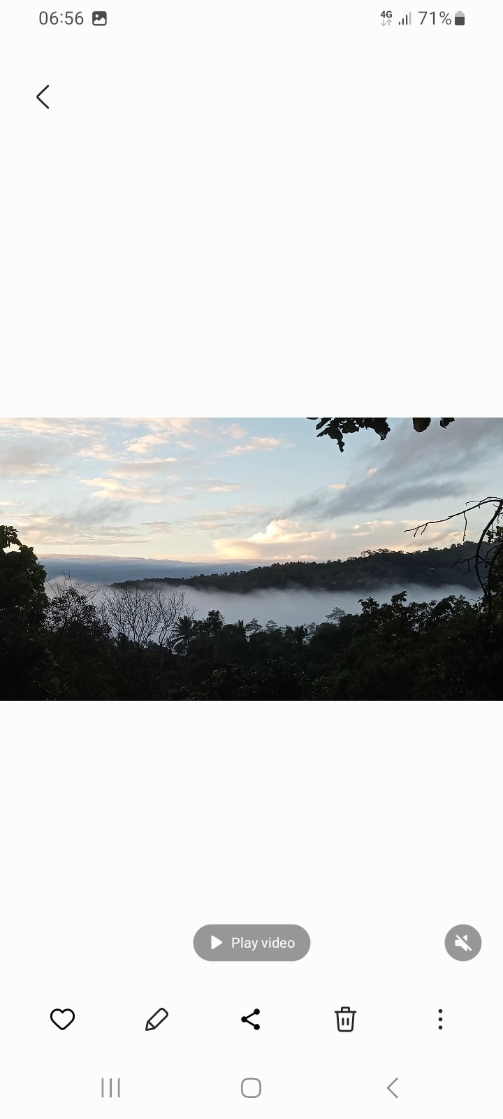 A serene landscape showcases rolling hills blanketed in mist, transitioning into a soft gradient of sky colors. Trees frame the image, creating a natural border and providing a sense of tranquility and connection to nature.