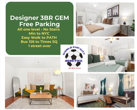 Free Parking 3BR Gem-World Cup • Min to PATH&NYC