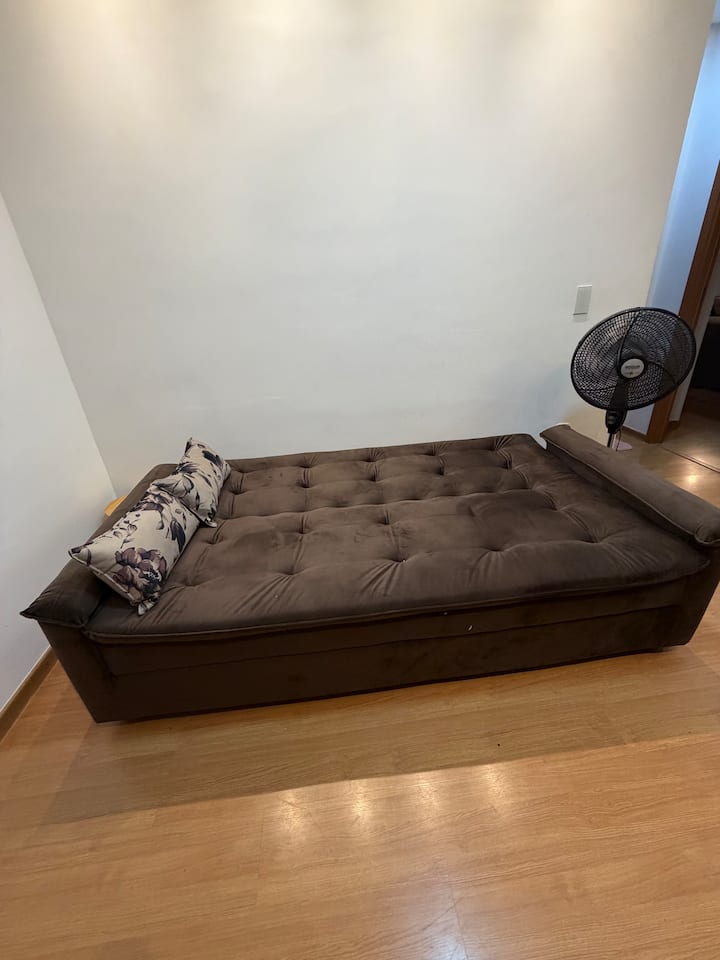 Salon avec canapé-lit, télévision 42" avec accès à Netflix et YouTube, moulures en plâtre avec ensemble d'éclairage, ventilateur portable.