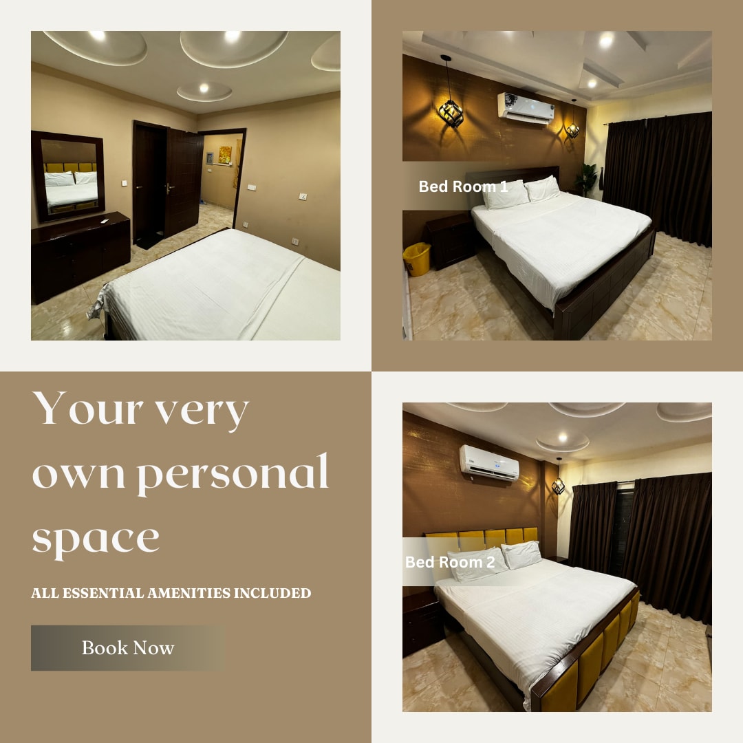 Two inviting bedrooms are presented, showcasing cozy beds with smooth bedding. The first bedroom features warm tones and ample storage options, while the second room is accented with a stylish headboard. Large windows allow natural light, enhancing the serene atmosphere of each space.