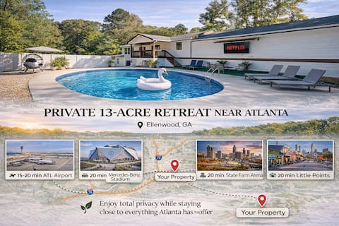 Luxury Pool Retreat on 13 Private Acres by Atlanta
