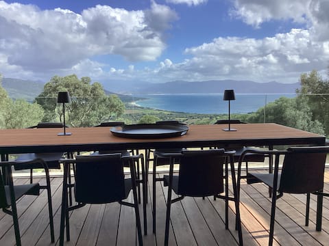 Contemporary villa with sea view and heated pool