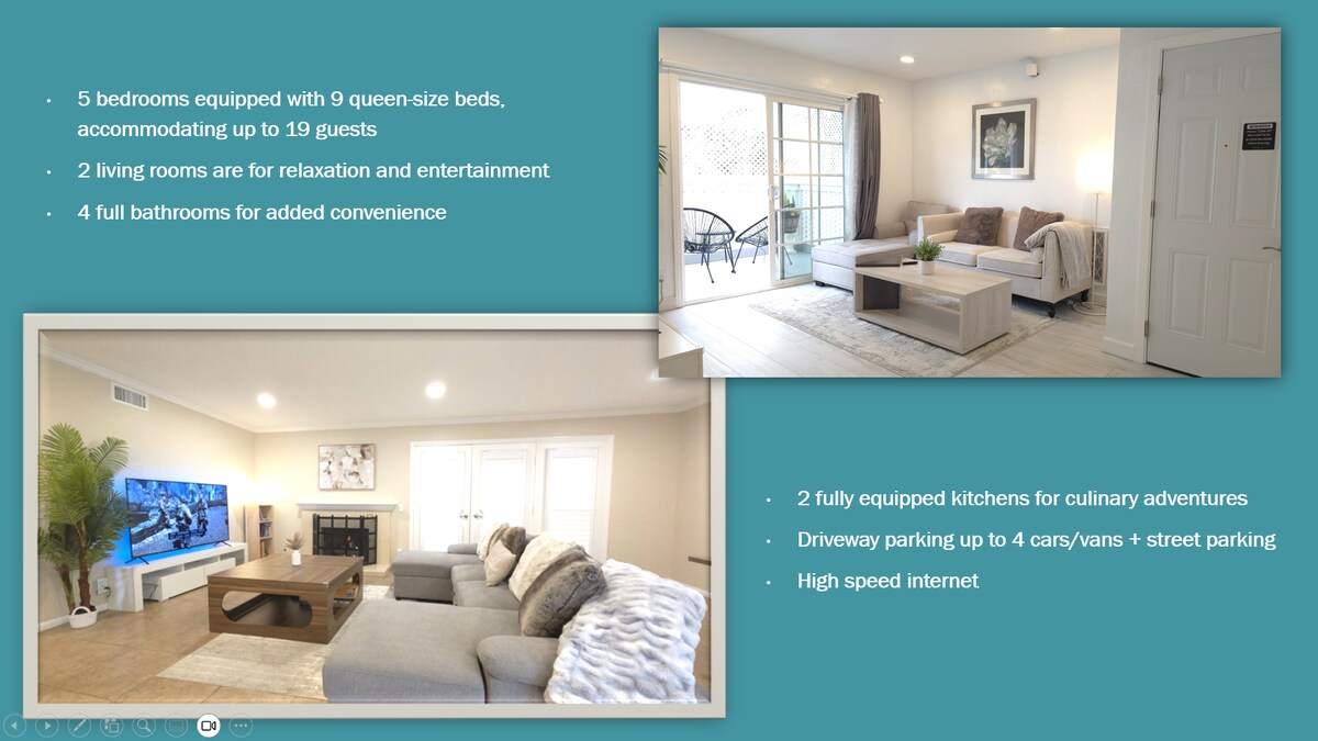 Popular Airbnb listing: Sleep 19, 9-12 mins from DisneyLand, Conv. Center. in Santa Ana