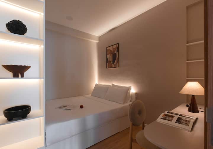 Lovely and cozy secondary bedroom with large wardrobe system, relaxing led lighting system