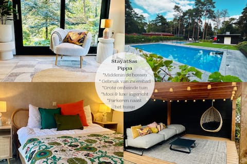 StayatSas Pippa, in forest, fenced garden, swimming pool