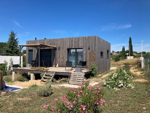 Wooden house with garden and pool