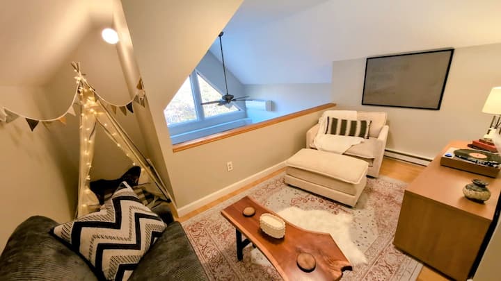 Loft with record player and records