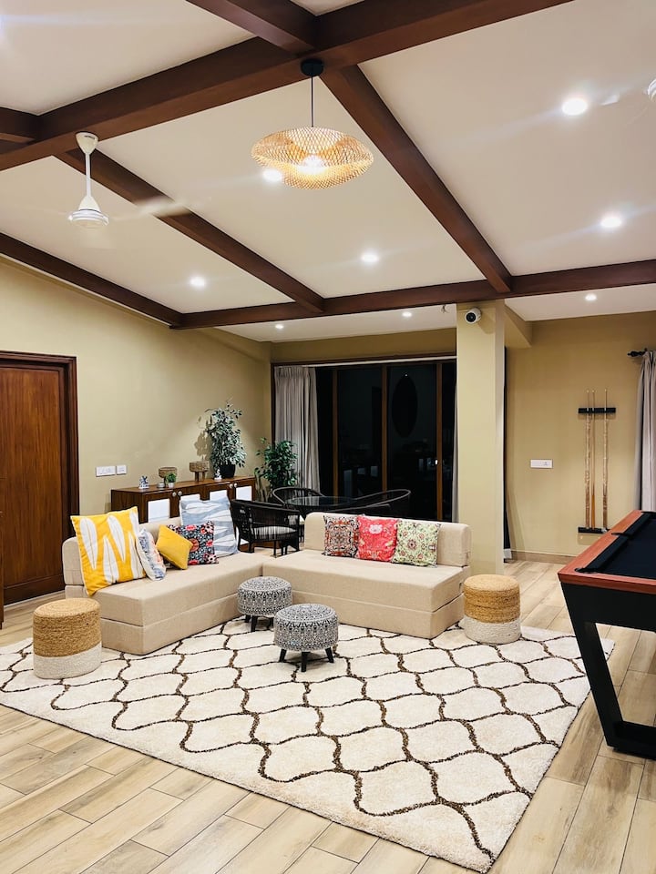 First Floor Area with Large Pool Table with seating which can be converted into a bed too , this is a recreational area.
