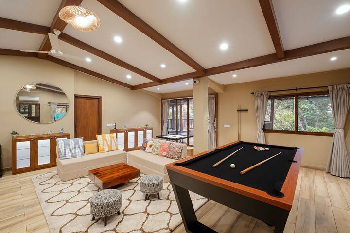 First Floor Area with Large Pool Table with seating which can be converted into a bed too , this is a recreational area.