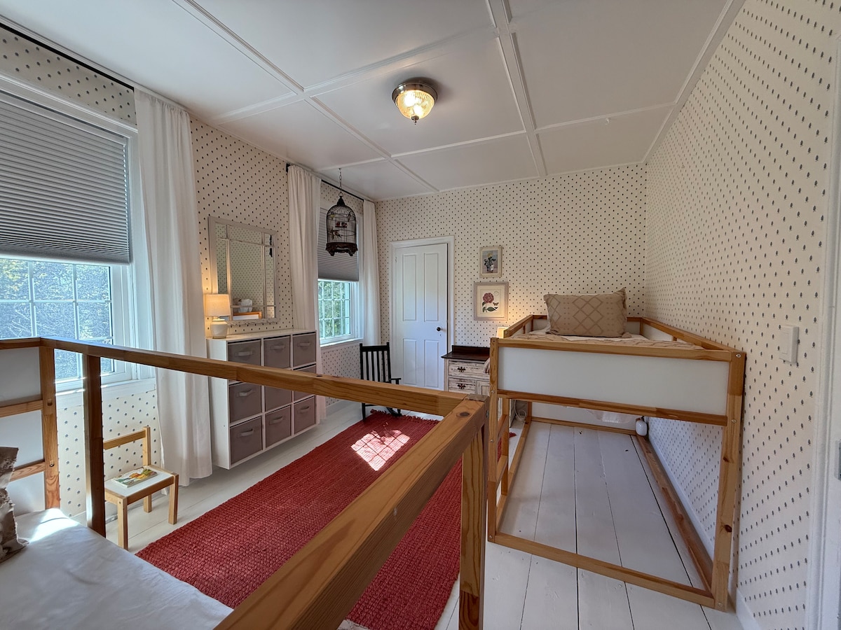 房源南侧有两张宜家单人床，配有衣柜和置物架。