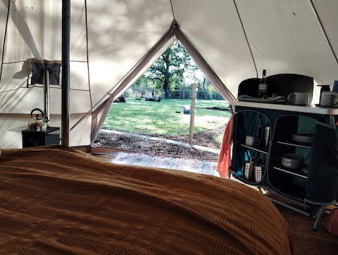 Popular Airbnb listing: Family Bell Tent Sleeps 4. With Log Burner. (YORK) in Huntington