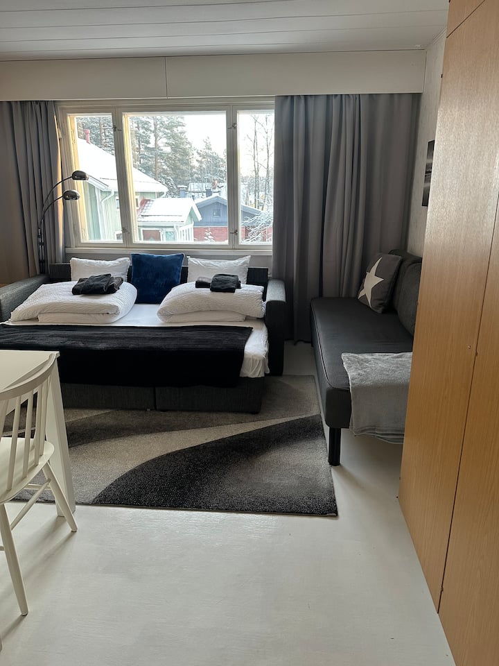 Sofá cama de sala de estar con tapicería y cama estrecha como sofá