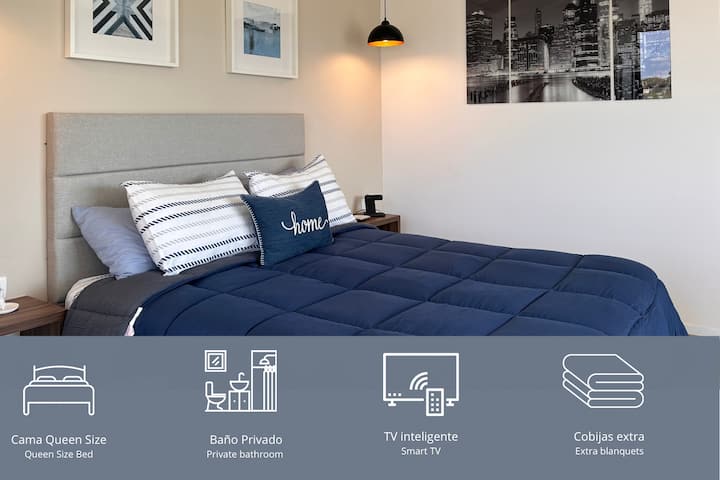 Удобен брачен кревет (широк 150-179 см) за поправка на спиењето откако ќе прошетате низ прекрасните места на Пуебла.