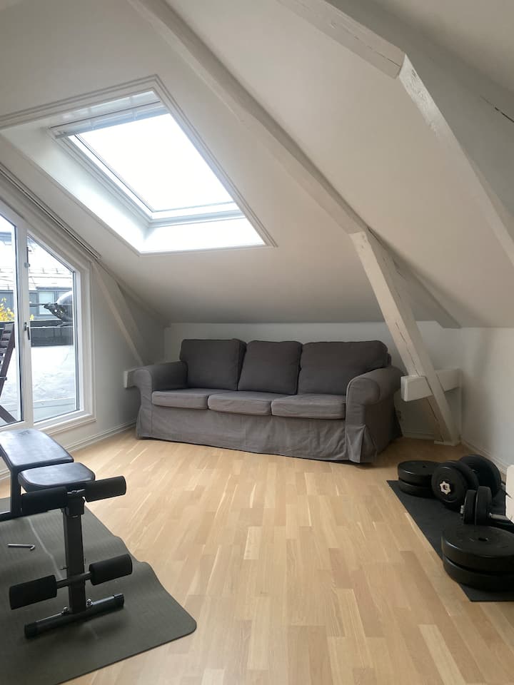 Instalaciones de fitness y terraza de salida desde las habitaciones.