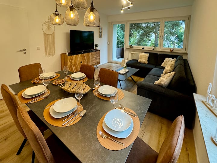 Chic apartment with work area and parking