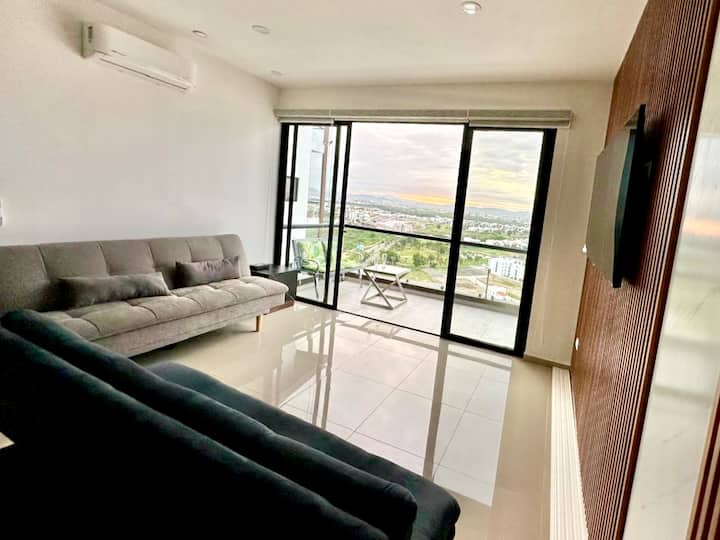 Room with a beautiful view and. has two sofas beds.