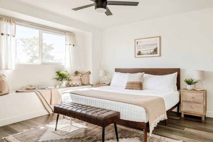 Primary bedroom with a king bed and California Design Den sheets — your cozy retreat after a day of Arizona adventures.