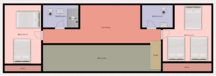 Upstairs Floor Plan rough draft. Not to scale. This shows the general layout, but we cannot rely on the exact dimensions.
