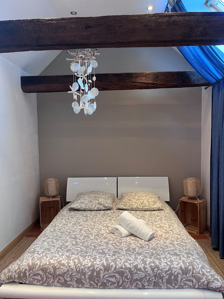 La chambre 1 se trouve dans le studio à l'extérieur du logement principal. il faut traverser une petite cour pour l'atteindre. 