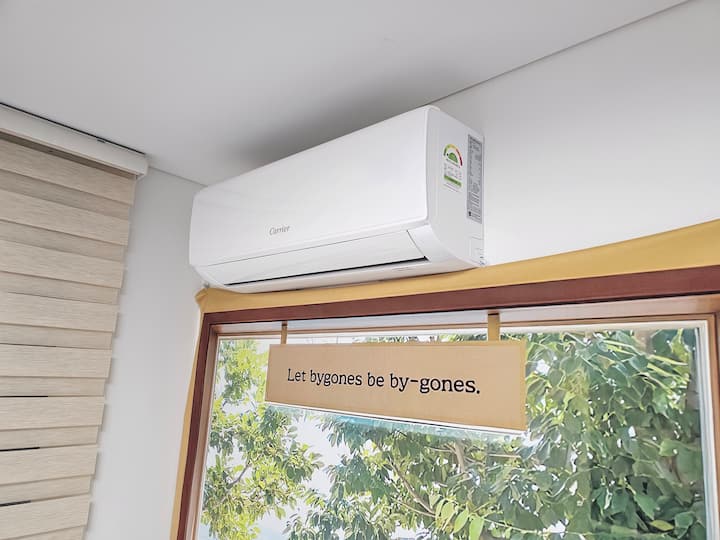 The air conditioner has been installed recently. 