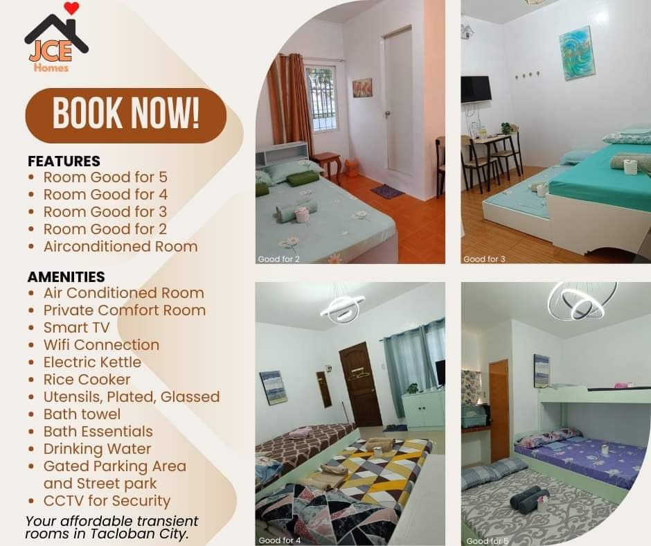 A collection of four cozy rooms is depicted, each featuring comfortable beds arranged with soft linens. The space is enhanced by natural light filtering through windows, with tasteful decor that adds a welcoming touch. Amenities such as a smart TV and air conditioning are visible.