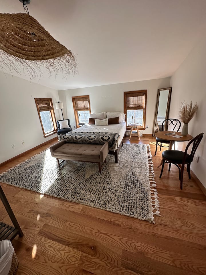 This bedroom sits directly across from the 2nd bathroom upstairs. It has a queen size bed and the best views of the barn, pond and backyard. A very spacious room. 
