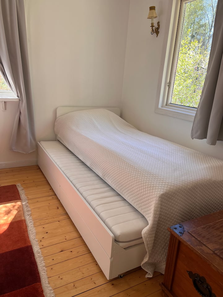 เตียงล้อเลื่อน รวมเตียงนี้แล้ว มีที่นอนทั้งหมด 5 ที่ในบ้าน