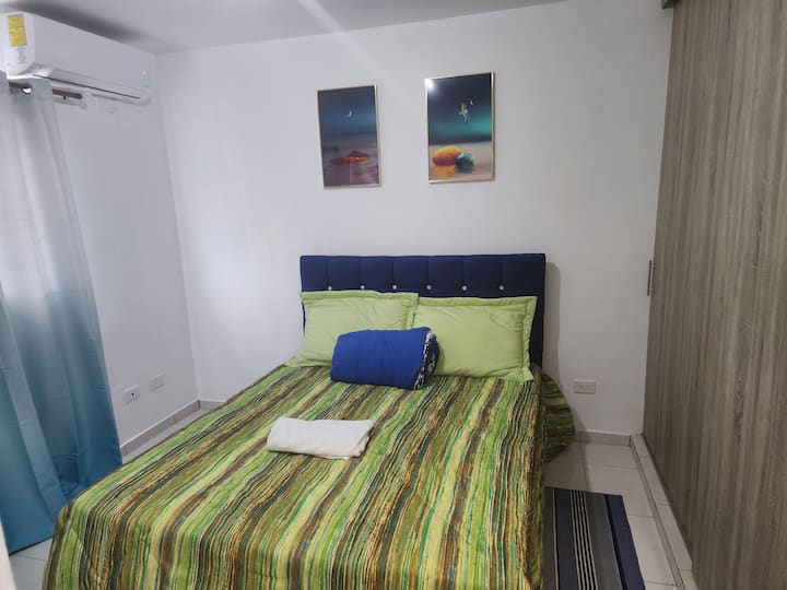 Chumba Kikuu chenye Kitanda 1 cha Malkia, Kiyoyozi, Kabati Kubwa na Bafu la Kujitegemea.  