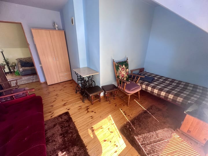 Blue room with two double sofa beds
