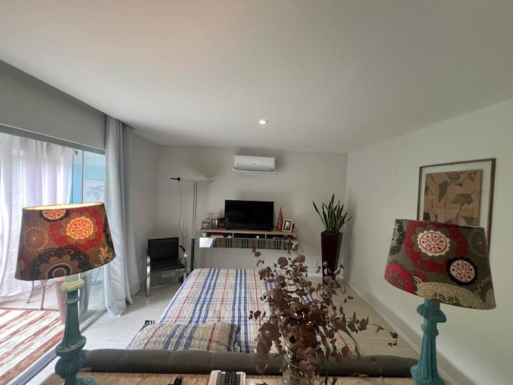 Главен апартман, брачен кревет (широк 150-179 см) со приватен балкон и поглед кон езеро на Тилапија,   плакар и приватна бања