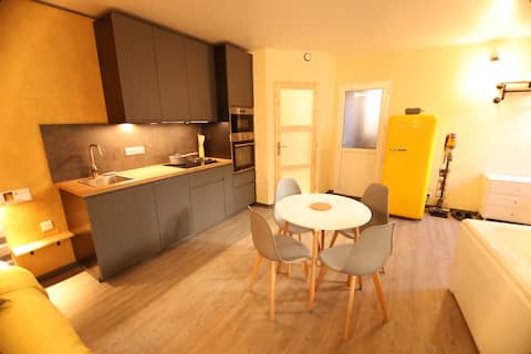 Charming Studio Spa, full kitchen, AC, giant bed