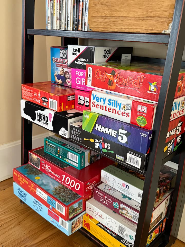Our selection of board games and movies is always improving! Recent additions: Outfoxed! and Hocking-Hills-Opoly
