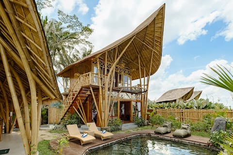 Natural Eco 2BR Bamboo Villa with Ricefield View